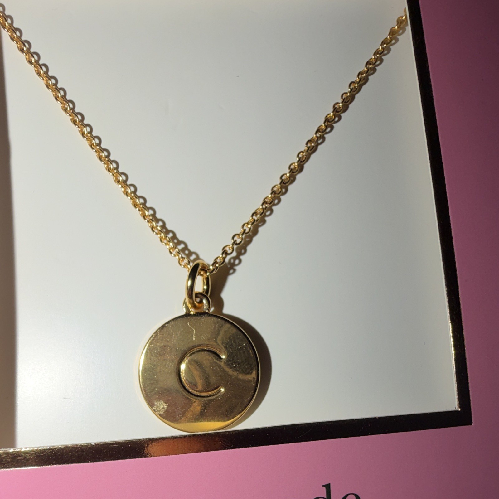kate spade new york Gold Tone Initial C Round Charm Pendant Cable Necklace
