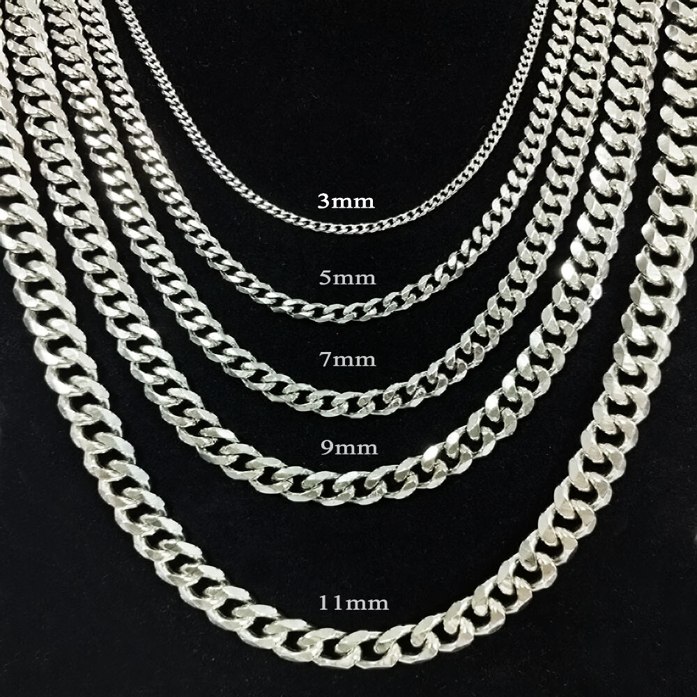 16-30″ Stainless Steel Silver Chain Cuban Curb Necklace 3/5/7/9/11mm Womens Mens
