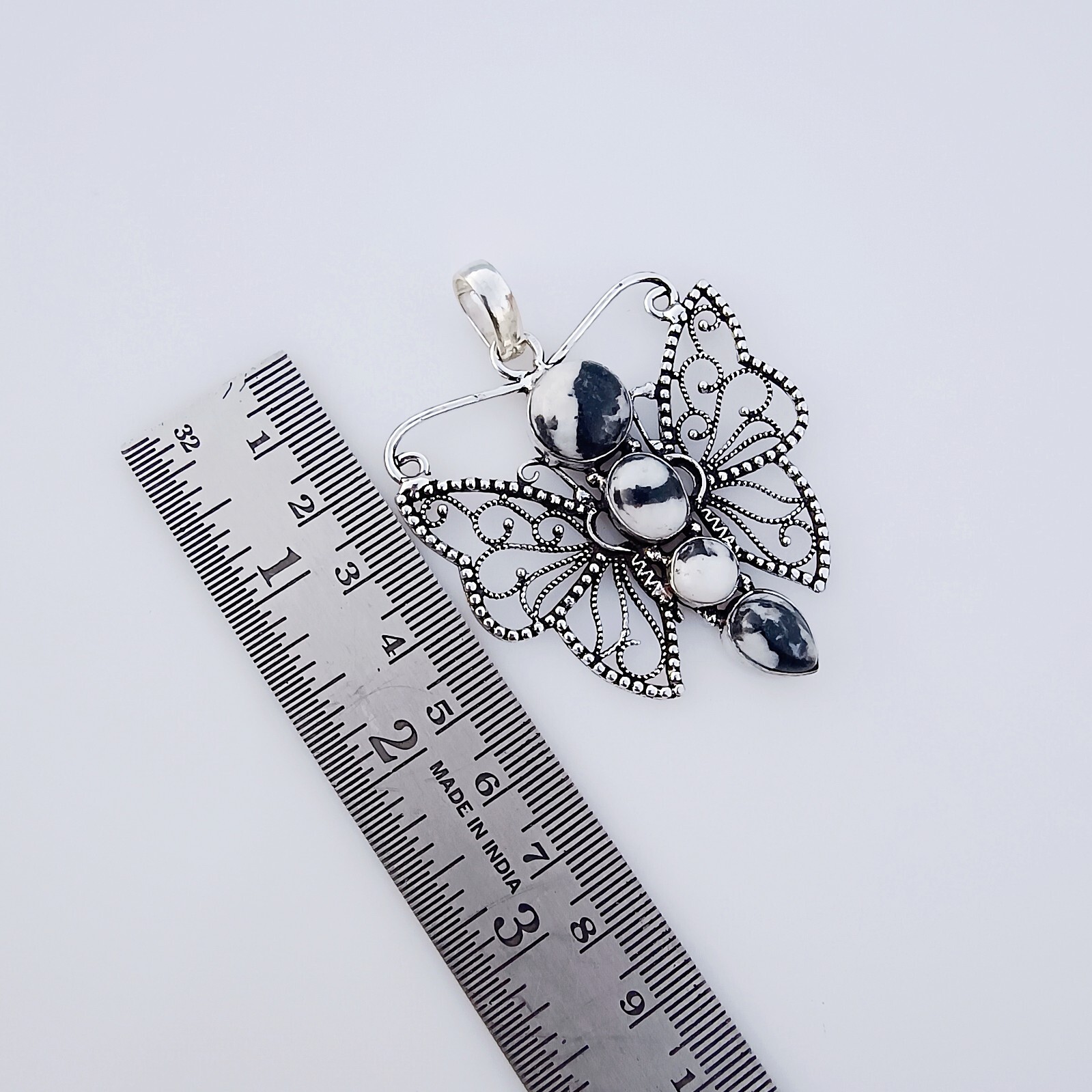 White Buffa Butterfly Pendant 925 Sterling Silver Natural Gemstone Jewelry 2.36″