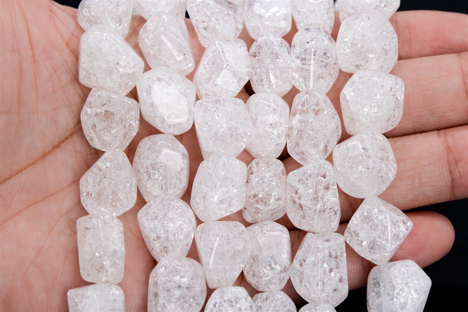 16x12MM White Crystal Quartz Crack Pattern Faceted Nugget Grade AAA Natural Bead