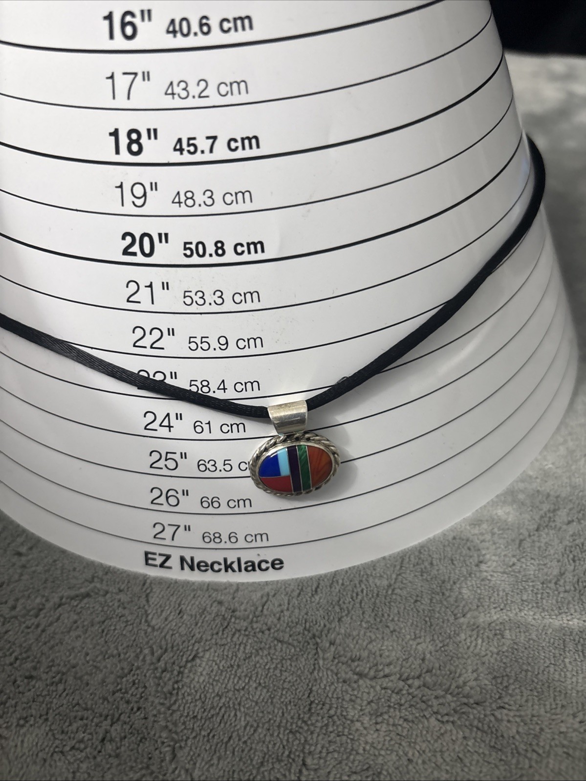 Vintage Sterling Silver AM Santa FE Pendant Necklace Southwestern Multi Stone 7g