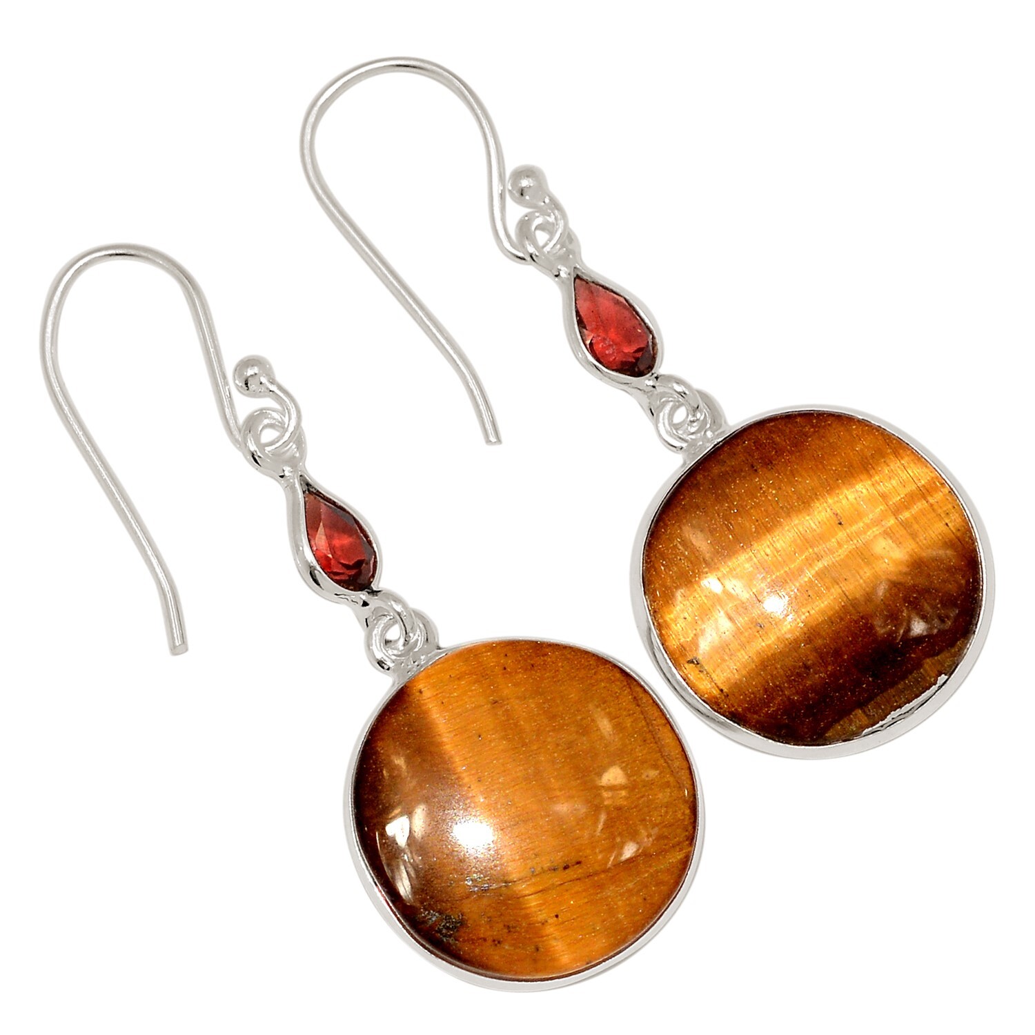 Natural Tiger Eye – South Africa & Garnet 925 Silver Earrings Jewelry ALLE-19432