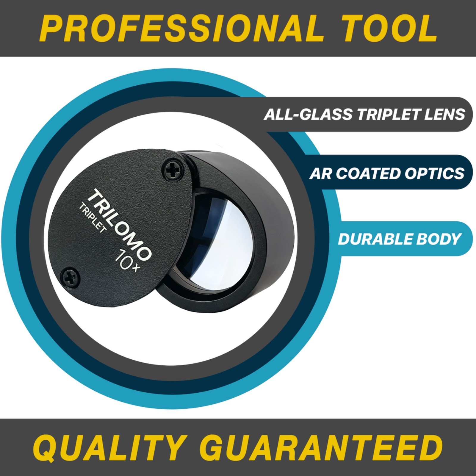 TRILOMO (ex BelOMO) 10x Triplet Loupe Magnifier. Black Egg with Attached Lanyard