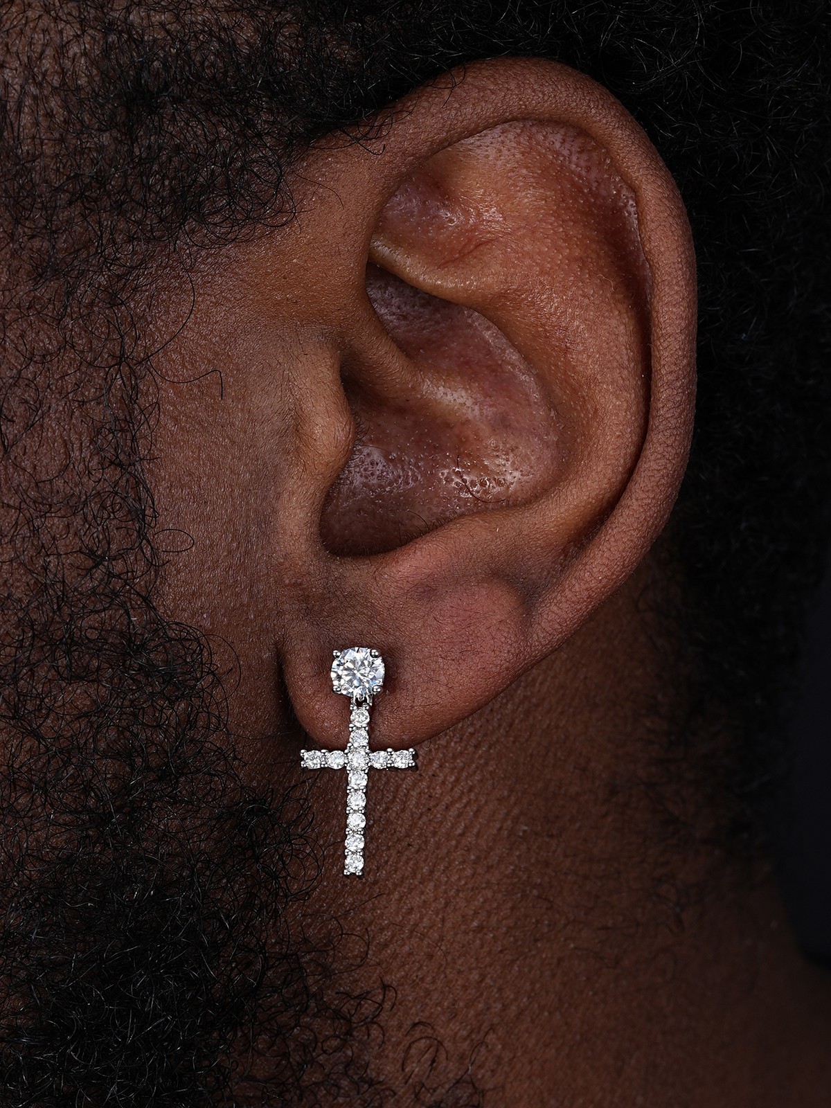 Real 925 Sterling Silver Men’s Ladies Dangle Cross Studs Earrings Iced CZ