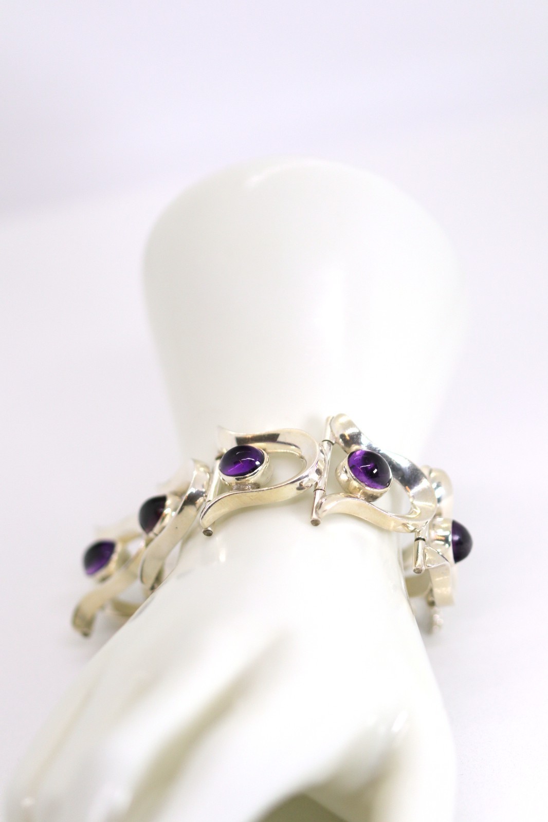 Vintage MEXICO TAX-MEX Silver Bracelet Amethyst 925 Sterling Silver Solid L: 19cm