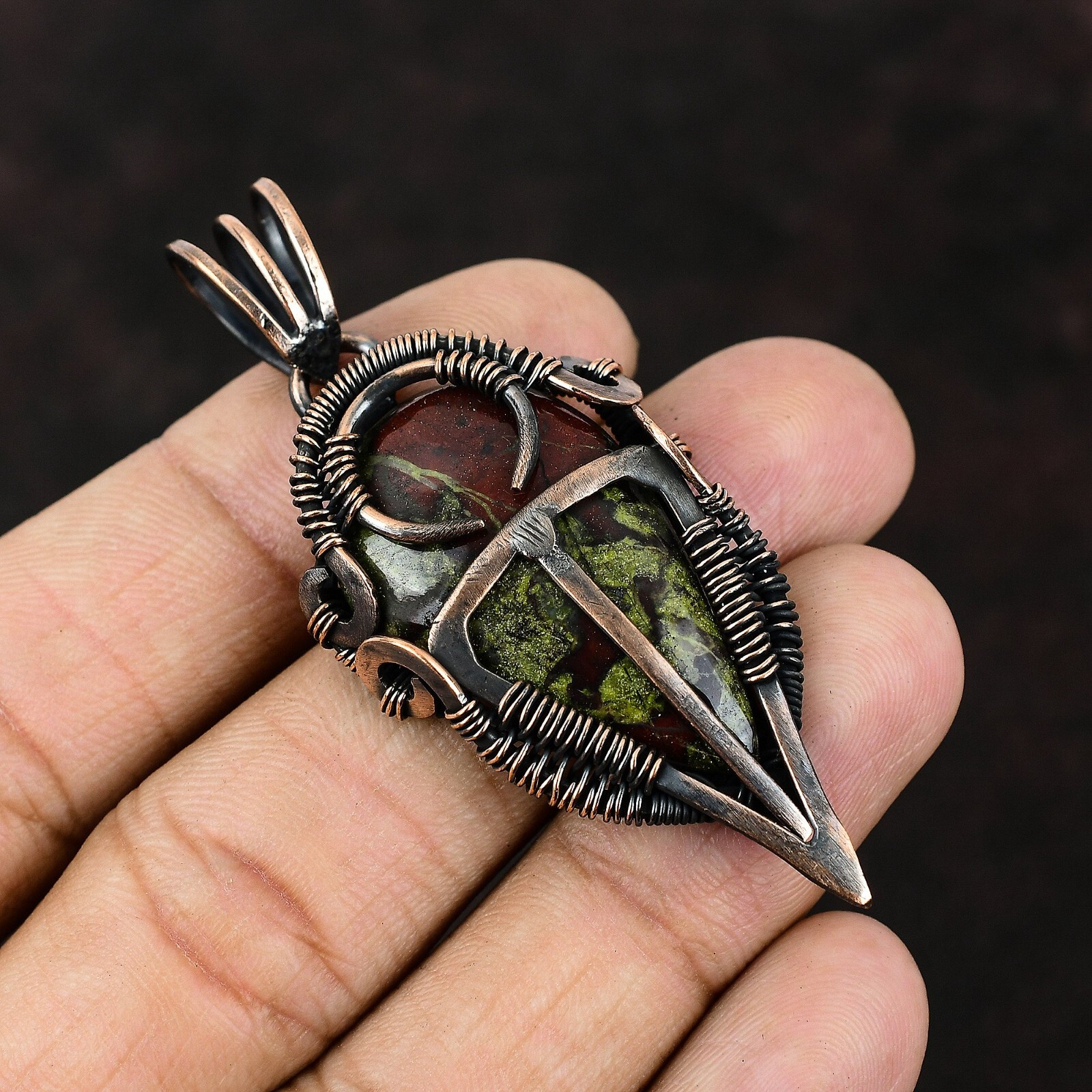 Dragon Bloodstone Jewelry Copper Gift For Mum Wire Wrapped Pendant 2.56″