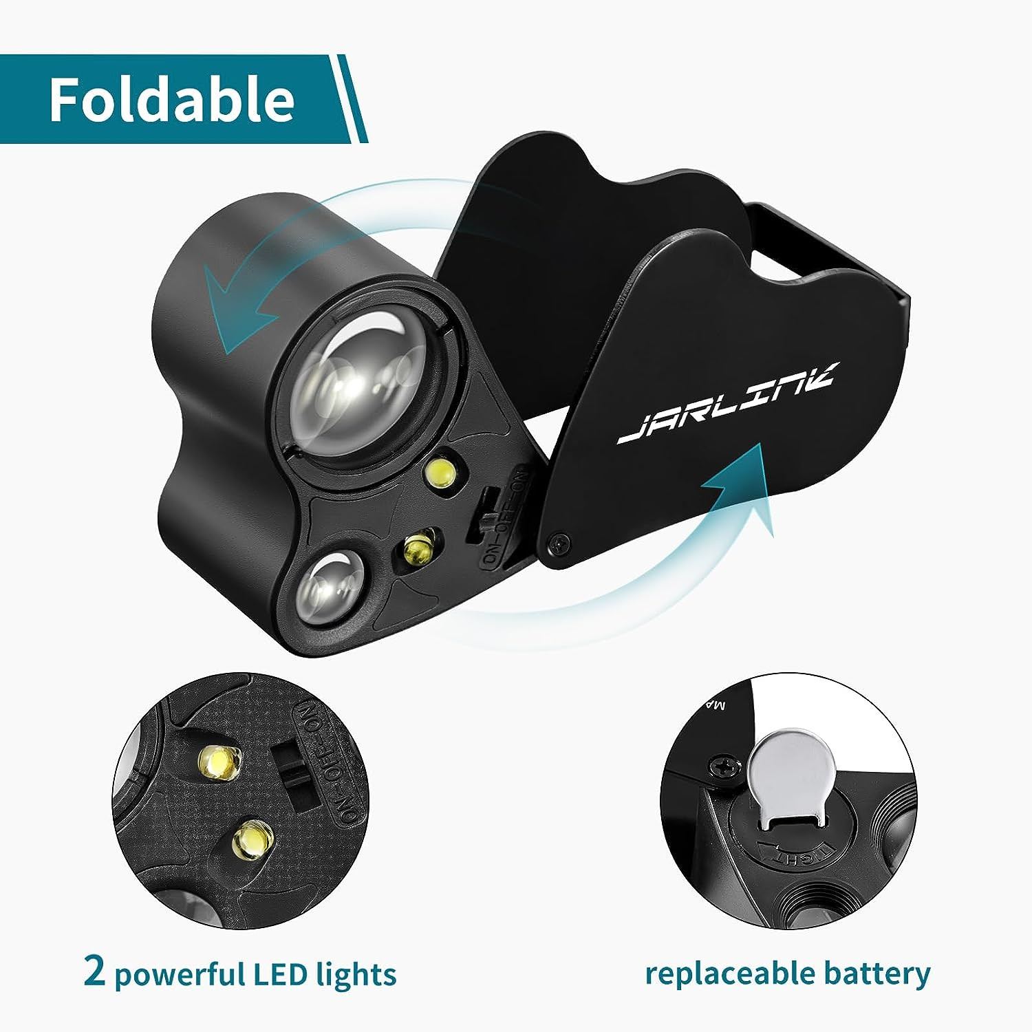 JARLINK 30X 60X Illuminated Jewelers Loupe Magnifier, Foldable Jewelry Magnifier