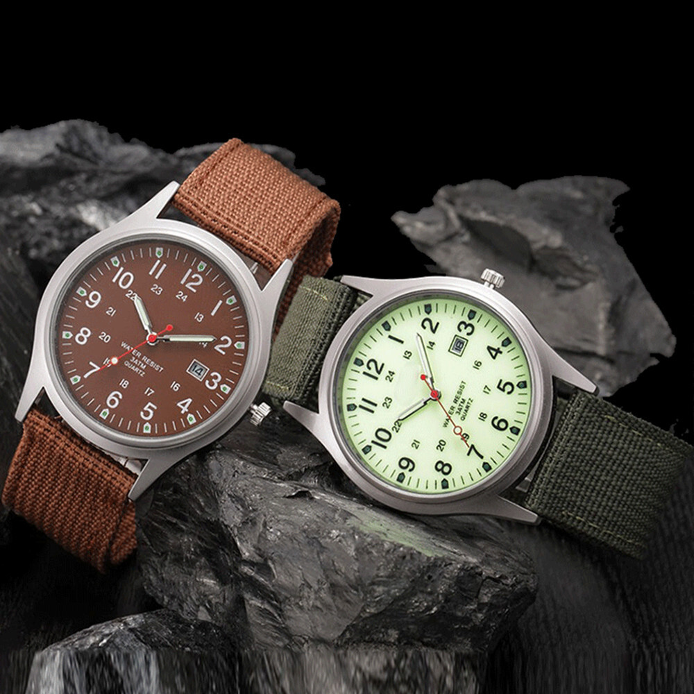Men’s Military Army Luminous 24 Hours Dial Nylon Strap Date Quartz Wrist Watch