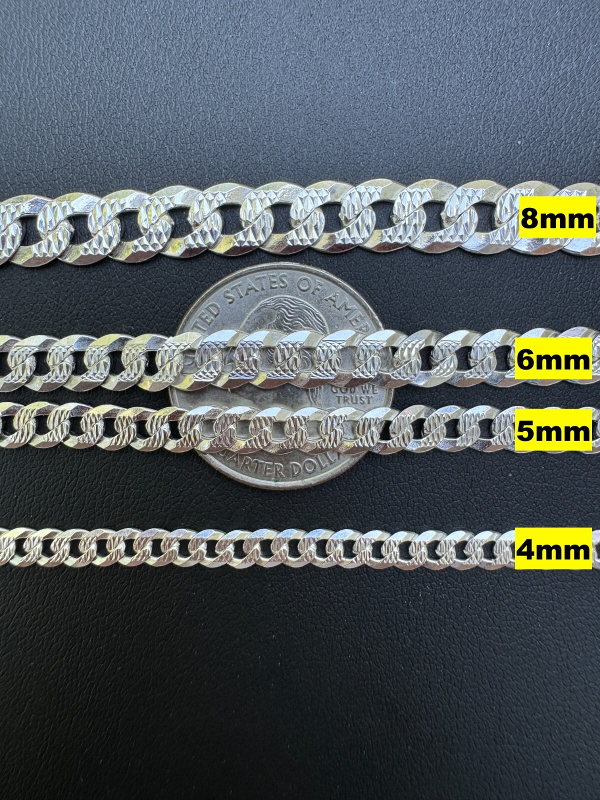 Real Solid 925 Silver Flat Diamond Cut Curb Cuban Link Bracelet 4-8mm