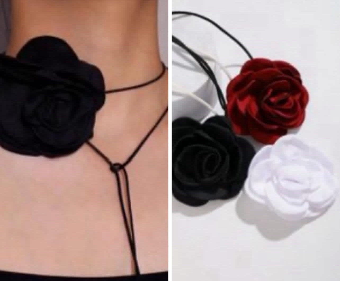 Polyester Rose Flower Chokers Necklace Set of 3 colors Black/White/Burgundy