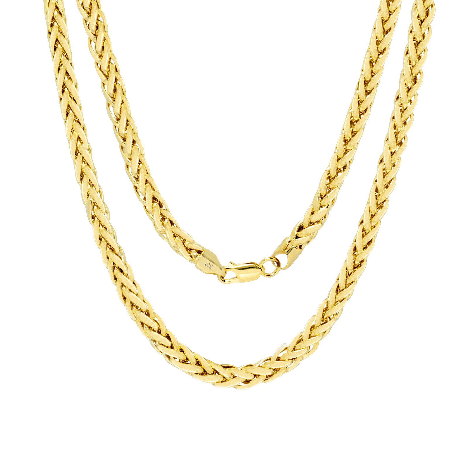 10K Yellow Gold 5mm Palm Wheat Foxtail Franco Round Spiga Chain Necklace 30″