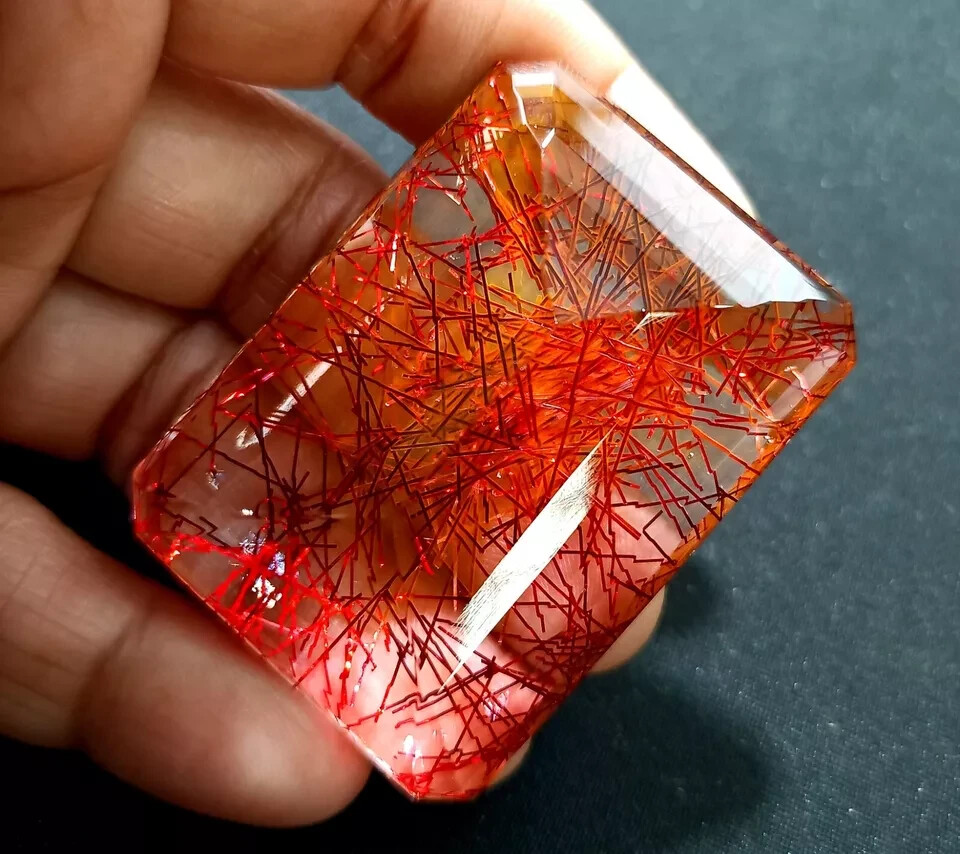 Natural Red Rutilated Quartz 218.20 Ct EMERALD Cut EGL Certified Loose Gemstone