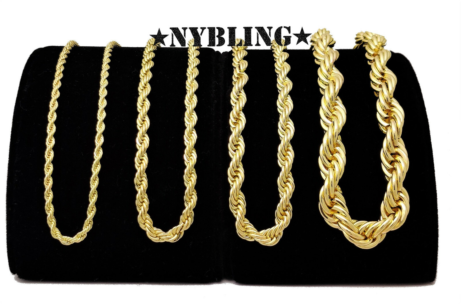 Rope Chain Necklace 3MM to 10MM, 16″ to 30″ Mens Hip Hop Gold Plated Jewelry