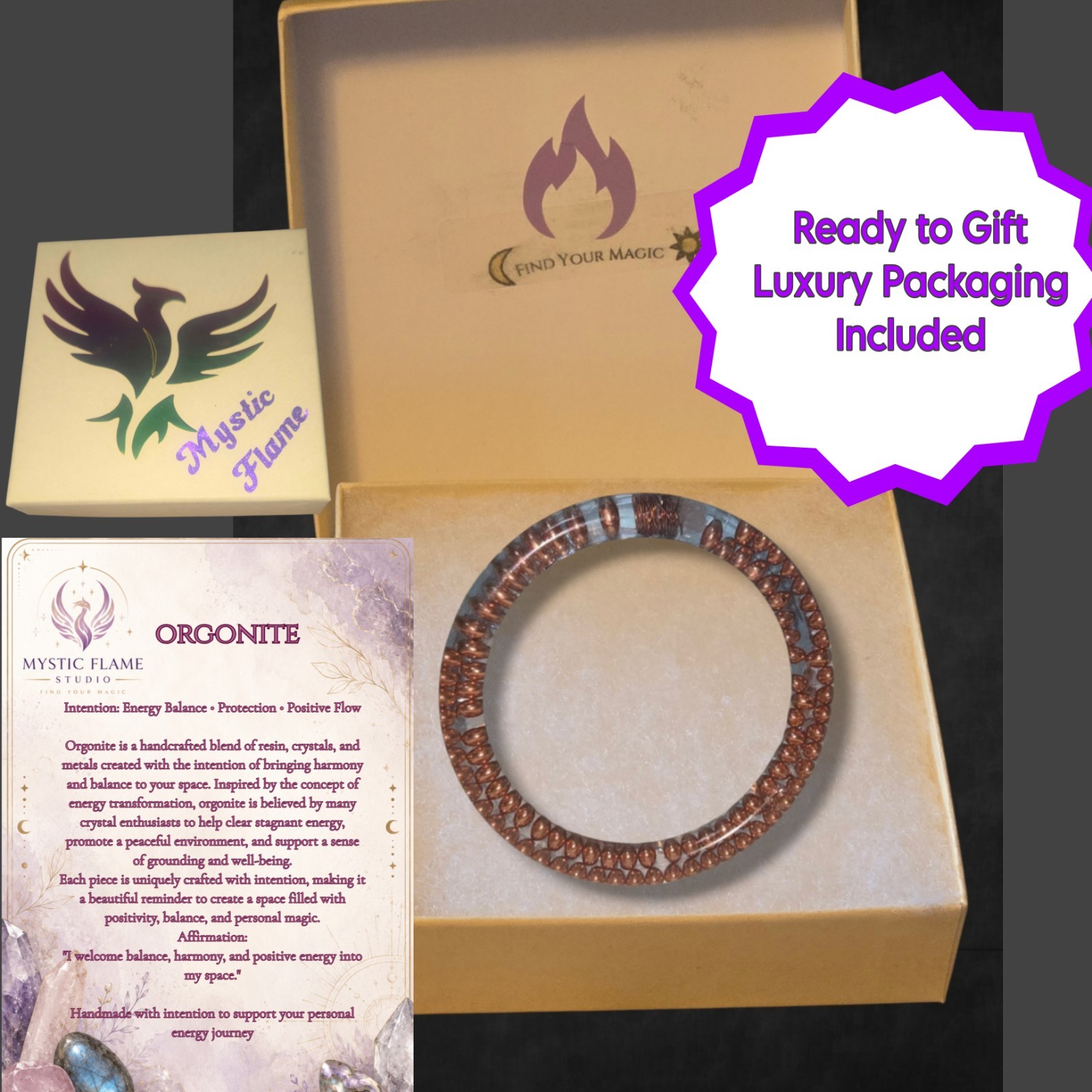 Orgonite Bangle Bracelet Clear Quartz Copper & Resin EMF Protection