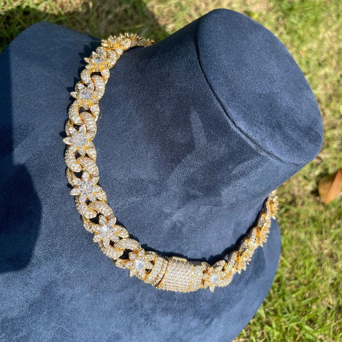 20mm Brass GP Prong- Set with zirconia Miami Cuban Chain Necklace