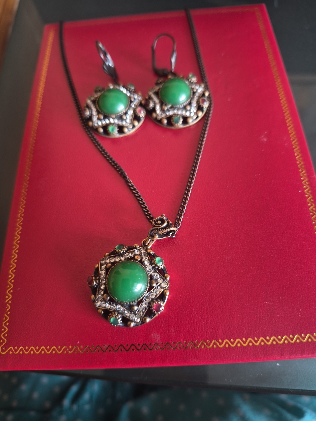Turkish Emerald Ruby Zircon 2pc Set