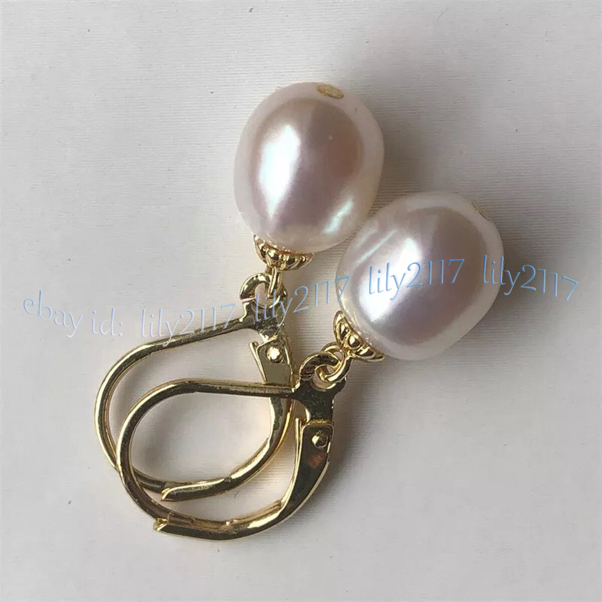 Genuine Natural 12-13mm South Sea White Baroque Pearl Dangle Earrings 14k Gold