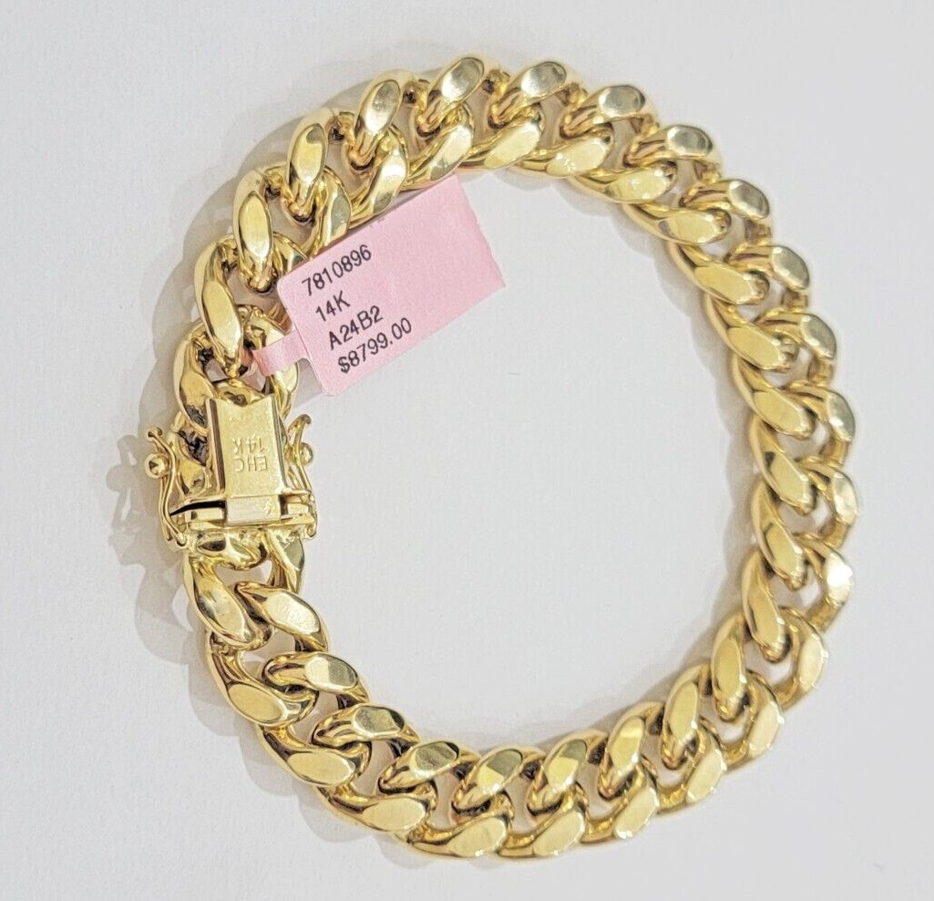 11mm 14k Gold Bracelet Miami Cuban Link 7″- 10 Inch Mens Real 14kt Yellow Gold