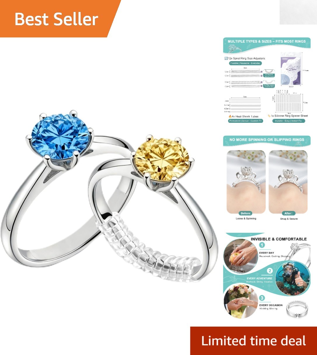 All-in-One Ring Sizing Kit: 36 Invisible Adjusters for Engagement & Weddings