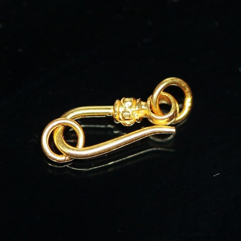 Tribal Hook 18k Solid Gold Clasp Handmade Old Fashioned 11mm x 5mm