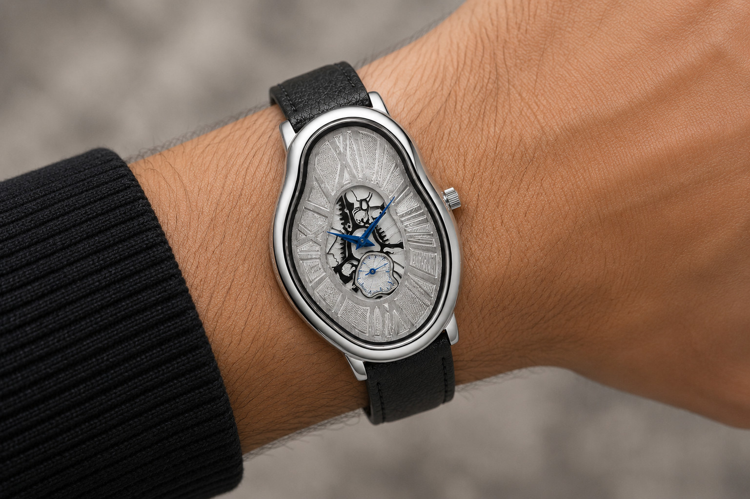 Men’s Abstract Melting Watch Asymmetric Wavy Fused Twisted Watch with Subdial