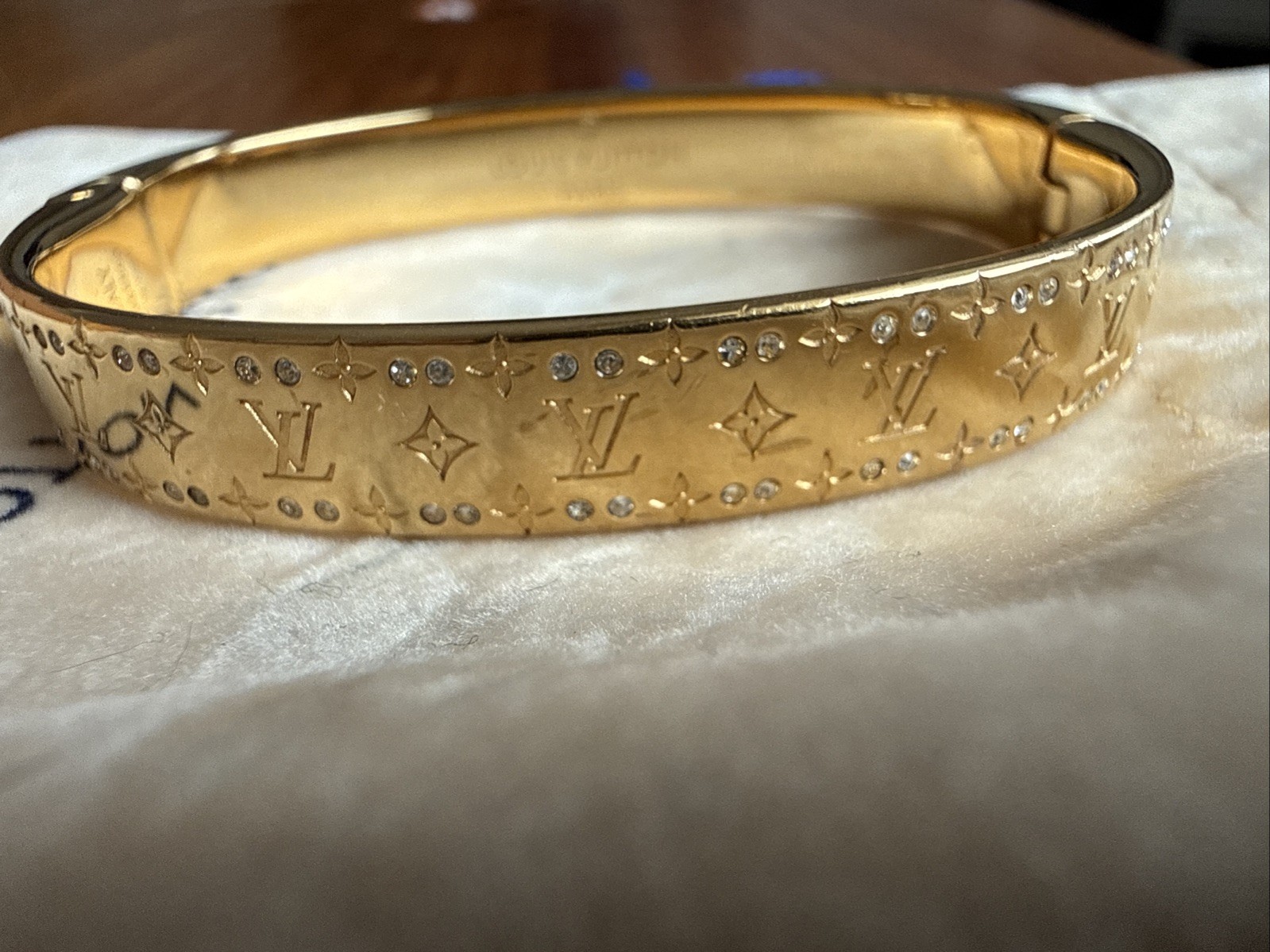 Louis Vuitton Monogram Bangle Bracelet Gold Size S Used w/ Dustbag
