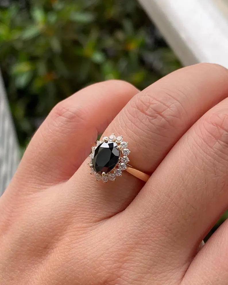 2.30Ct Round Simulated Black Diamond Halo Wedding Ring In 14K Yellow Gold Plated