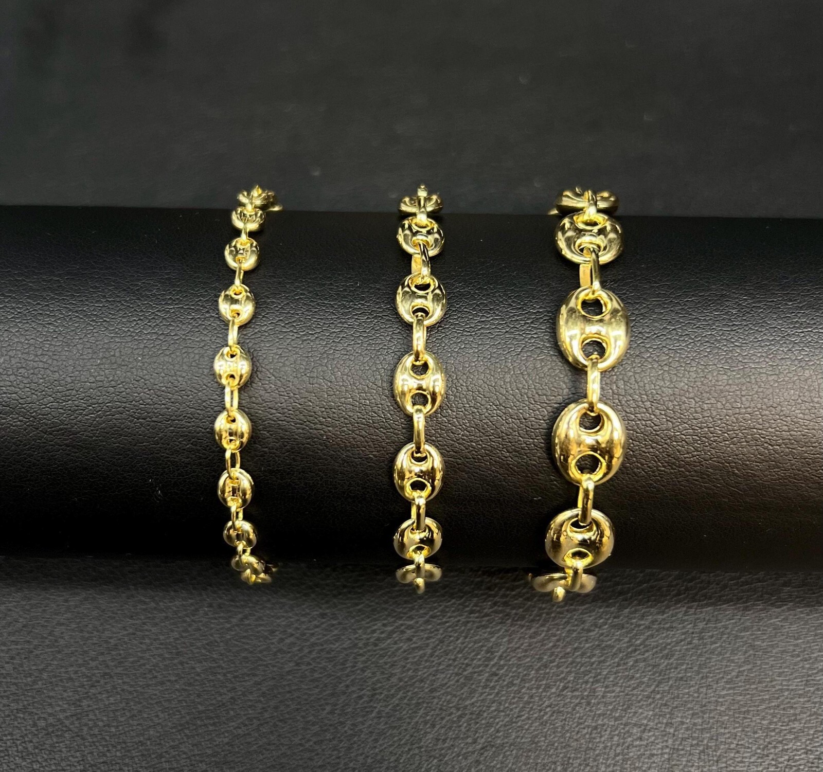 14K Real Gold Puffed Mariner Bracelet, 14K Gold 4.5mm – 9mm Puffed Mariner