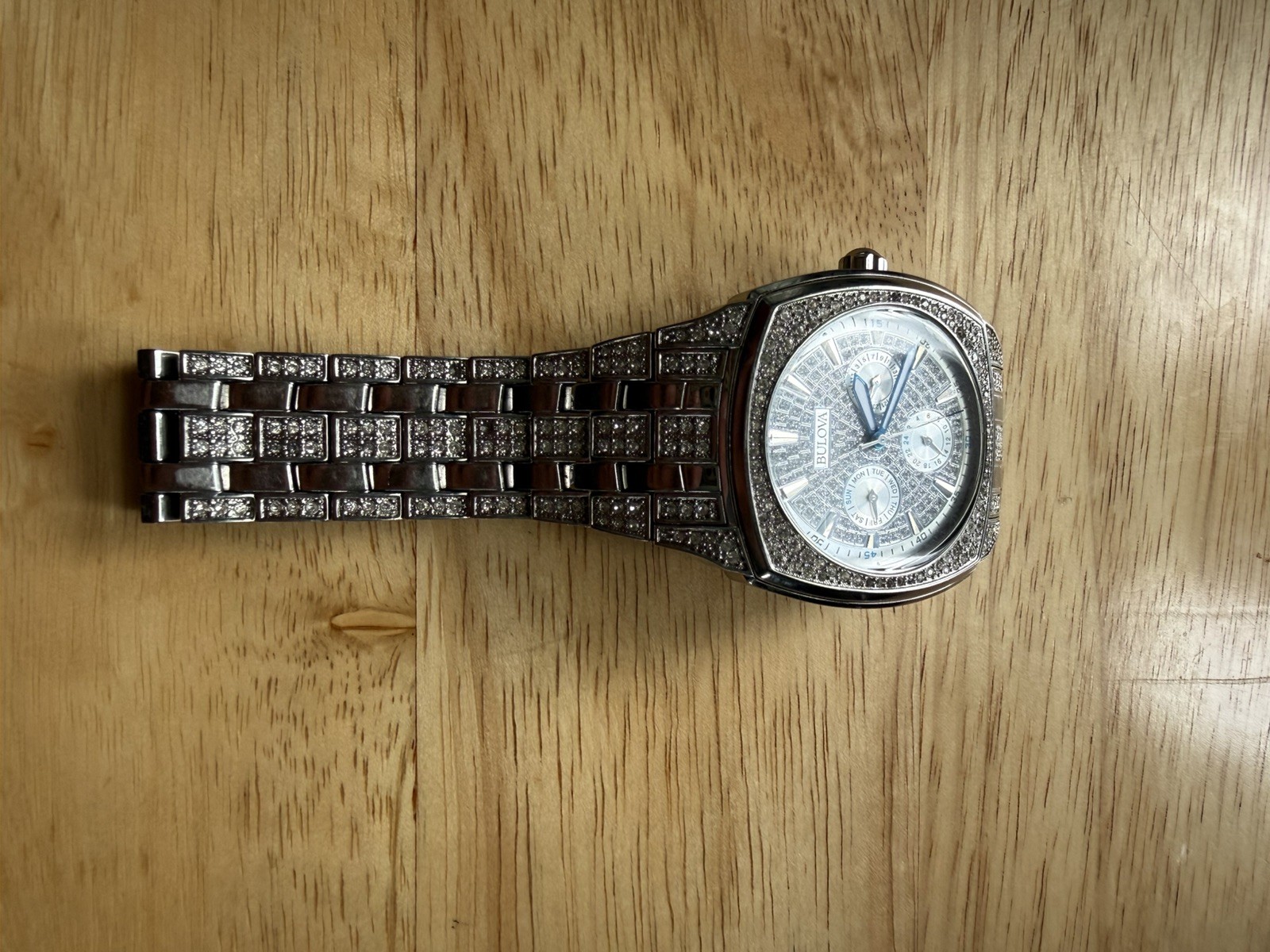 BULOVA Men’s Iced Out Crystal Collection Phantom Pavé Dial 40mm Watch 96C002 New
