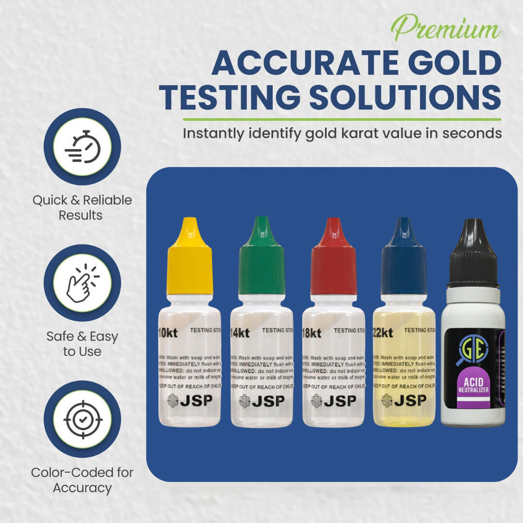 Gold Testing Kit 10K 14K 18K 22K Acids Stone Stannous Chloride Neutralizer