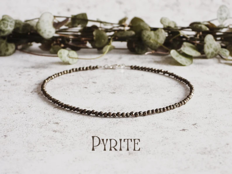 Natural Pyrite Anklet Healing Reiki Dainty Gold Crystal Anklet Energy Women Gift