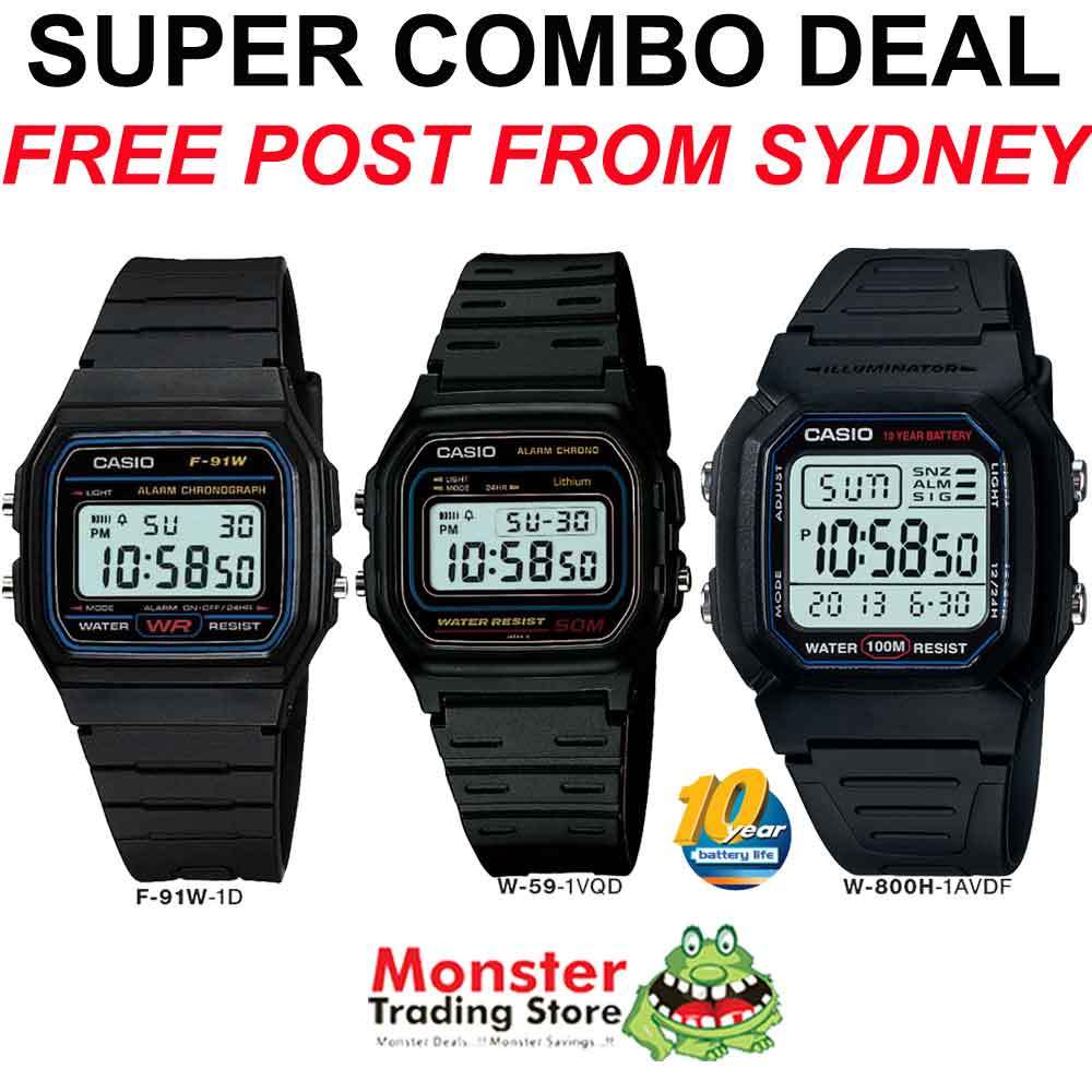 CASIO WATCH COMBO DEAL FREE POST FROM SYDNEY RETRO F-91W-1, W-59-1, W-800-1