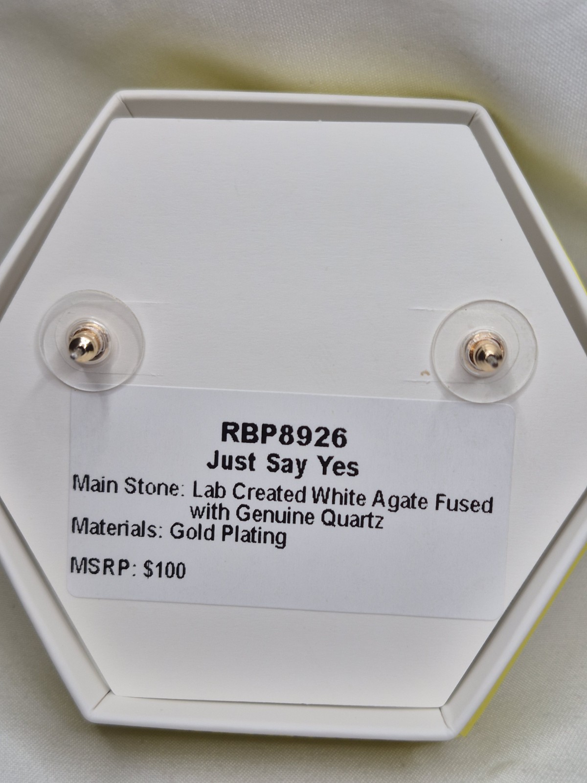 Bomb Party Earrings “Just Say Yes” White Agate/Genuine Quartz On Gold Plating