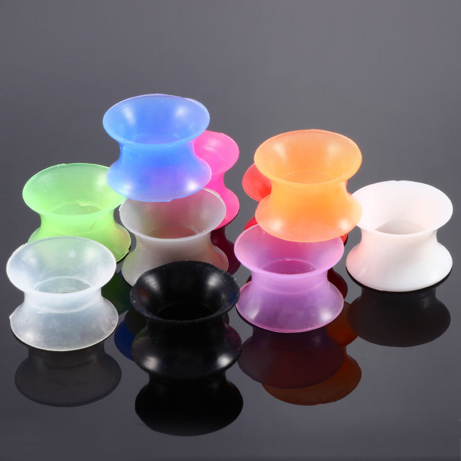 PAIR Silicone Thin Flexible Ear Plugs Flesh Tunnel Gauge Double Flared Earlets