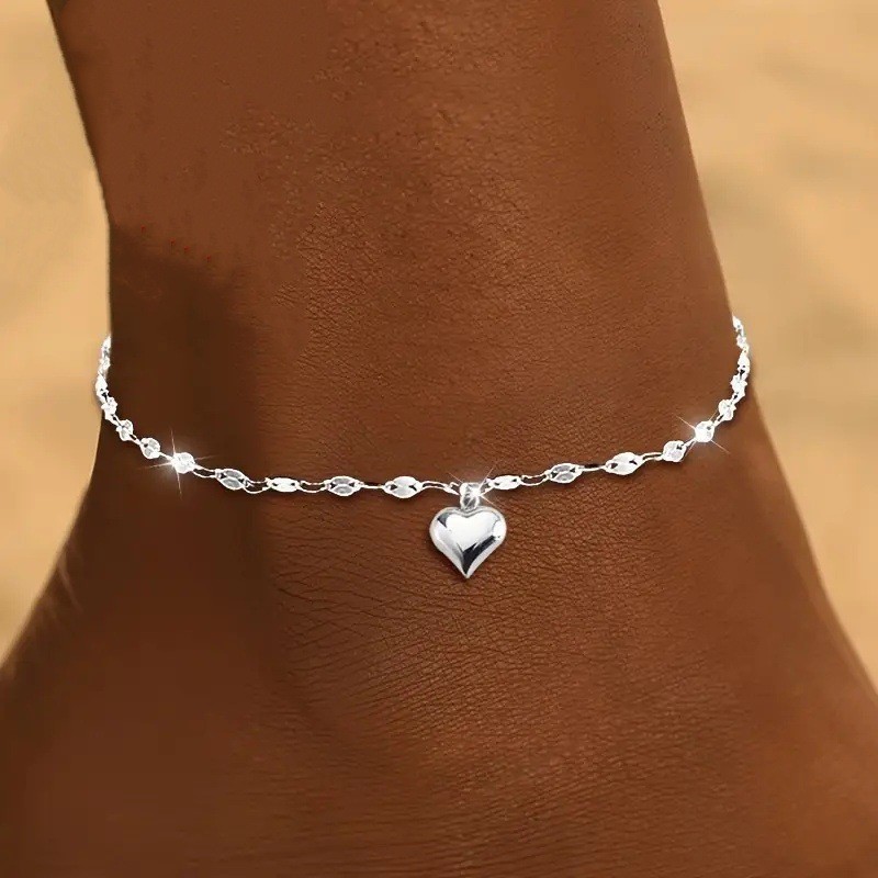 Women’s Fashion Heart Pendant Delicate Chain Anklet Simple Alloy Anklet
