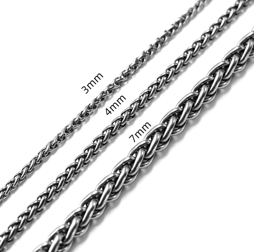Pure Titanium Braided Necklace 3mm Wheat Chain Hypoallergenic Non Fade Men Women