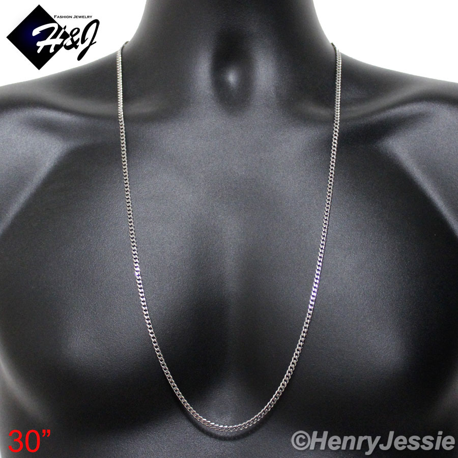16-36″MEN WOMEN Stainless Steel 3mm Silver Miami Cuban Curb Link Chain Necklace