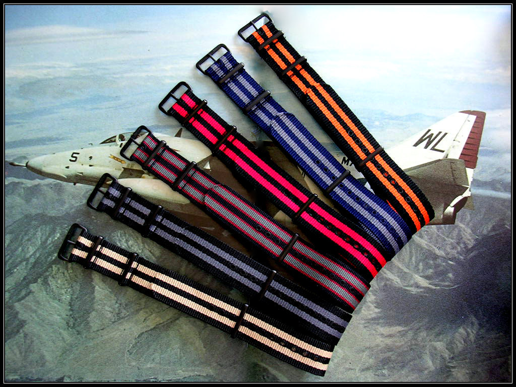 22mm Bond stripe NATO G10 ® PVD nylon Military watchband RAF strap IW SUISSE 20m