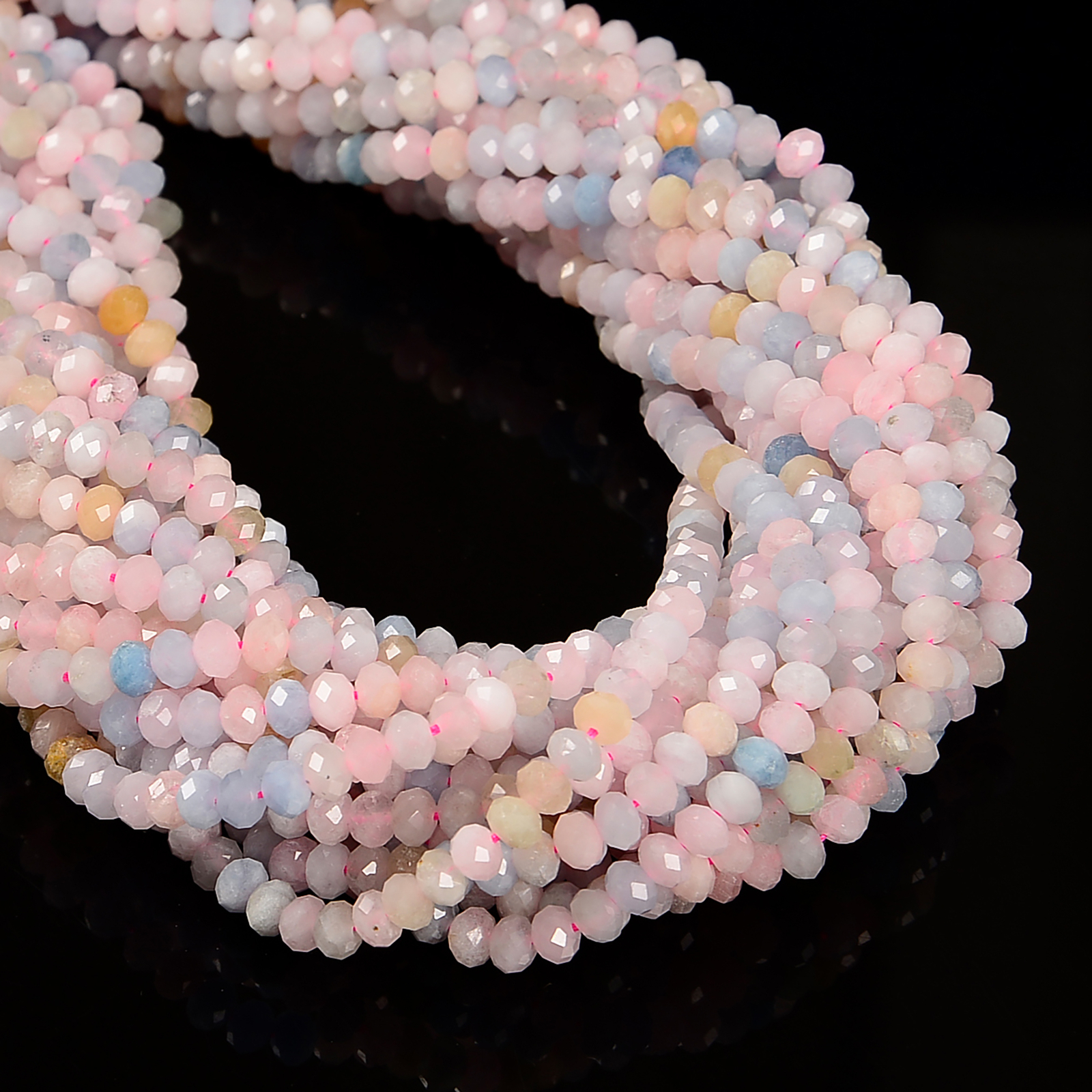 Grade AA Natural Multi-color Morganite Faceted Rondelle Beads 4x5mm 15.5” Strd