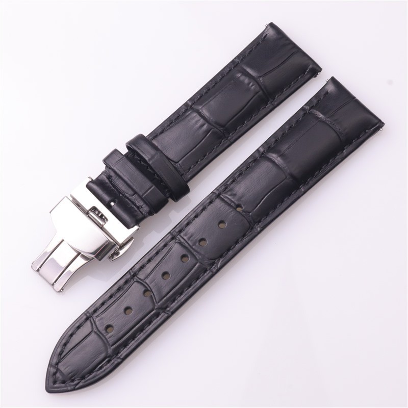Cowhide Genuine Leather Quick Release Watch Strap Butterfly Buckle Band 12-24mm