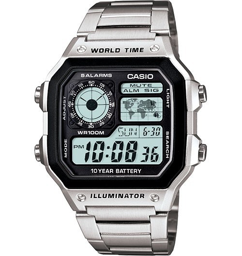 Casio AE1200WHD-1A Men’s Stainless Steel World Time 5 Alarms Chronograph Watch