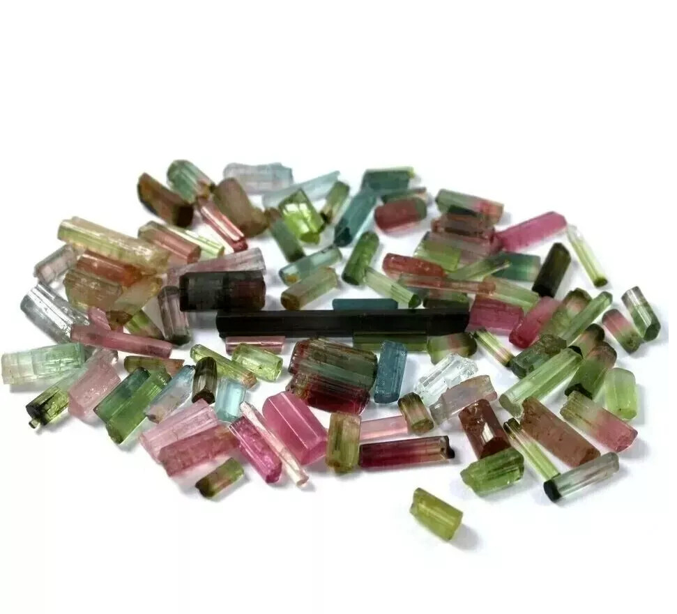 Natural 250 Ct+ Bi-Color/Multicolor Tourmaline Pencil Rough Lot Loose Gemstone