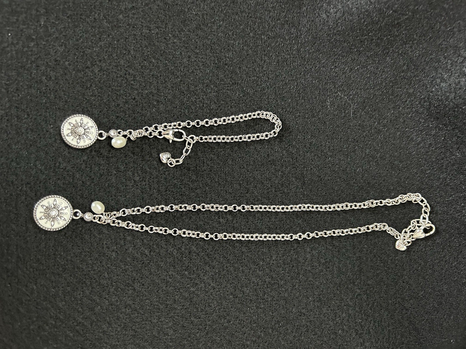 Brighton Silver Tone Necklace & Bracelet with Round Floral Medallion