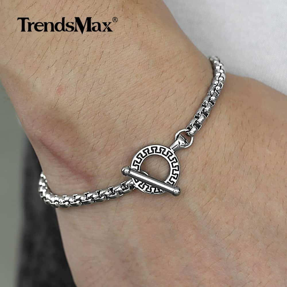 4mm Mens Silver Stainless Steel Box Link Chain Bracelet Toggle Jewelry 8″ 9″