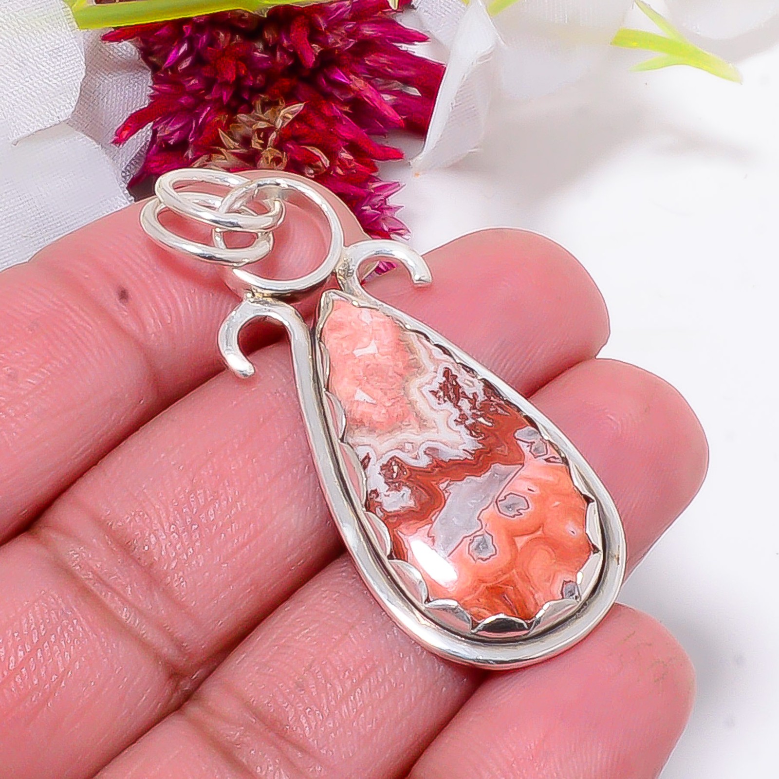 Rosetta Jasper – United State Gemstone 925 Sterling Silver Pendant 1.95″ Sku16