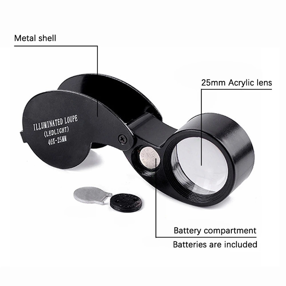 40X Magnifying Glass Jewelers Loupe Pocket Folding Magnifier With Light