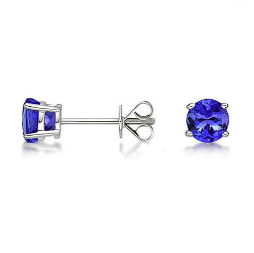 Elegant 925 Sterling Silver Cubic Zirconia Tanzanite 6X6 Round Stud Earrings
