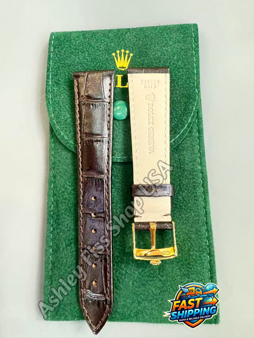 ROLEX Genuine Brown Crocodile Leather Watch Strap 20-16mm Gold Buckle NOS Rare