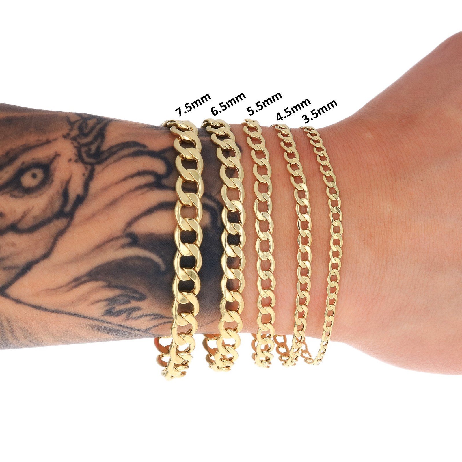 10K Yellow Gold 2mm-7.5mm Curb Cuban Chain Link Necklace or Bracelet 7″-30″