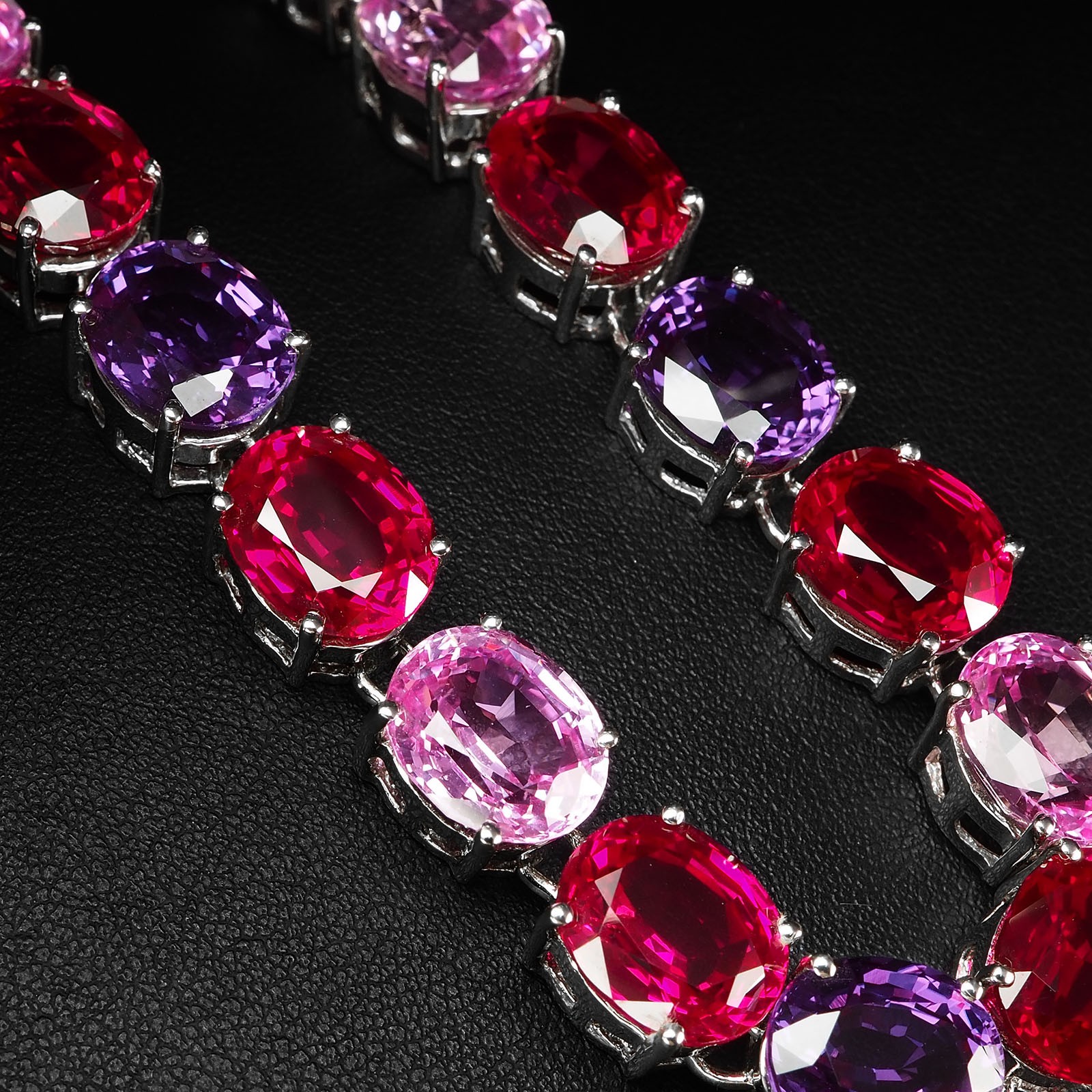 Sapphire Rubellite Tourmaline 108.50Ct 925 Sterling Silver White Gold Bracelets